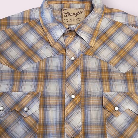 VTG Wrangler Western Pearl Snap Shirt Men’s XL Gold White Plaid Cowboy EUC - Picture 2 of 6